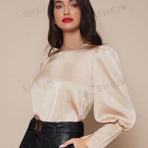SHEIN Privé Buttoned Cuff Lantern
Sleeve Satin Top